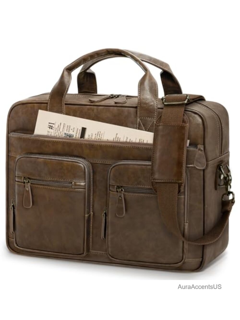 PU Vegan Leather Messenger Bag Fits 15.6in Laptop Waterproof Briefcase